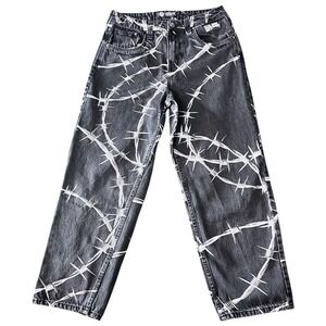 Broken Promises Jeans Mens 30 Black Barbed Wire Grunge y2k Denim Streetwear
